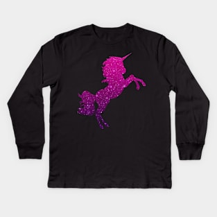 Dark Pink Purple Ombre Faux Glitter Unicorn Kids Long Sleeve T-Shirt